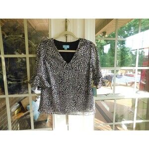 NEW Cece Sparkle & Shine Black & Silver 3/4 Sleeve Top-Small